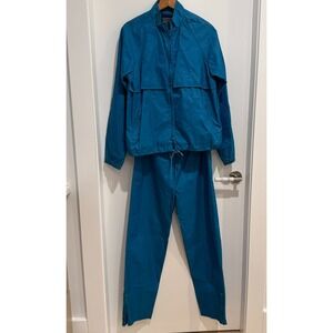Vintage Lands End Teal Nylon Tracksuit M Windbreaker Set 2Piece Retro Athleisure